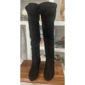 Black Boots Women's EU 38 Black Sock Stretch Size 7.5 Over The Knee Pull On